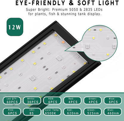NEOAQLUX IP68 waterproof fish tank light showing remote controller programming options.