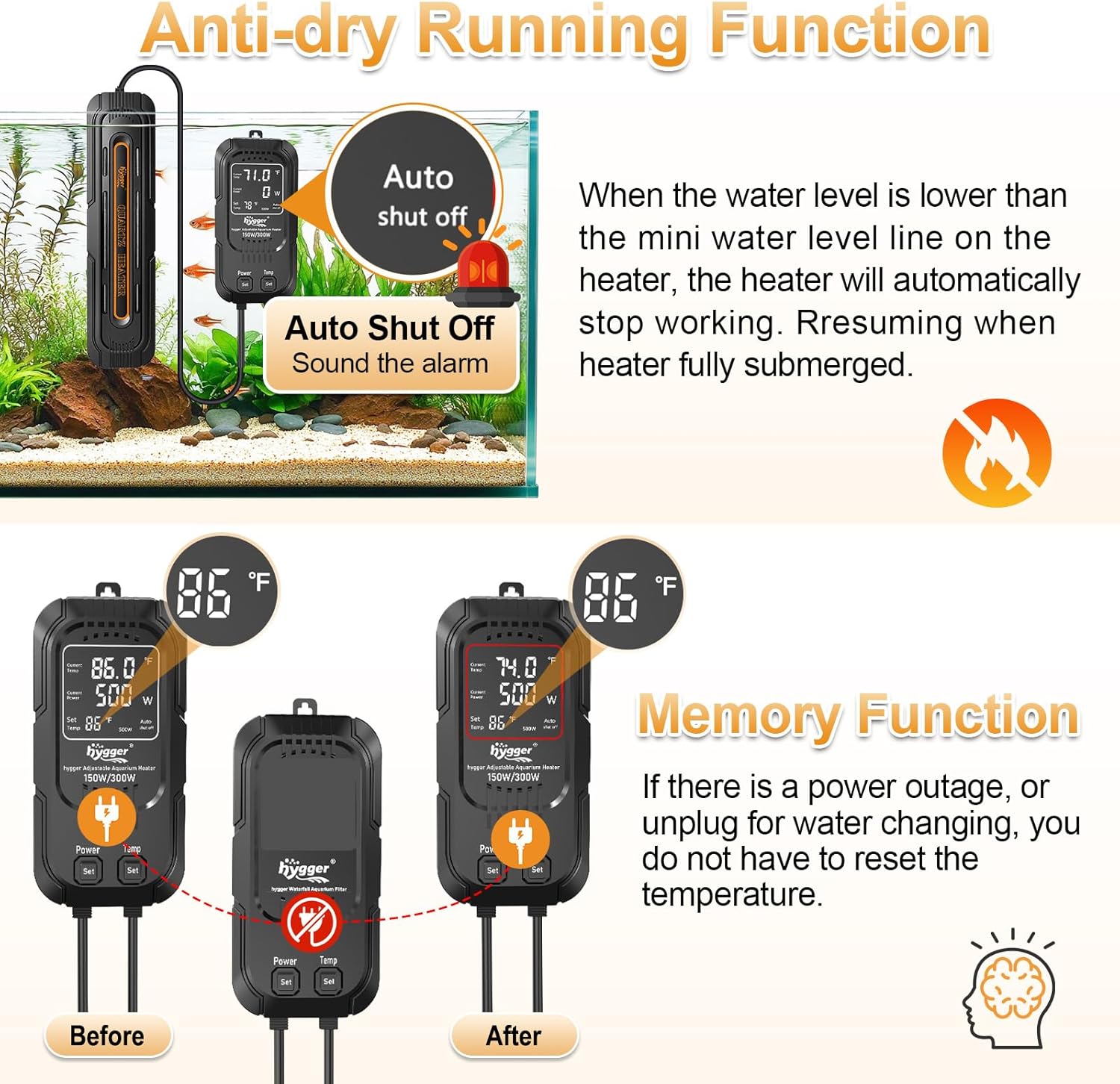 Digital display showing water temperature on Hygger heater