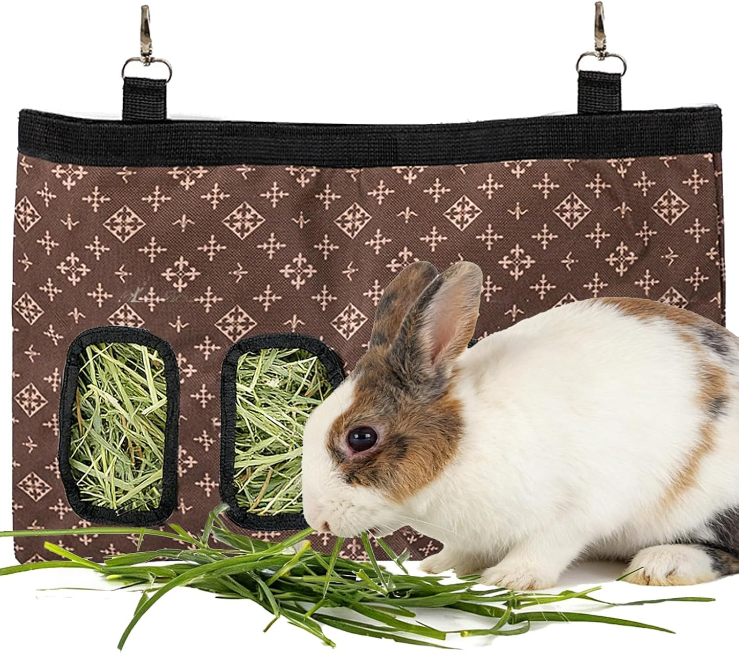 Rabbit Hanging Hay Feeder Bag Large Capacity Small Animal Hay Dispenser 600D Oxford Cloth Rabbit Hay Storage Bag for Bunnies Guinea Pigs Chinchillas (Black) - Image 6