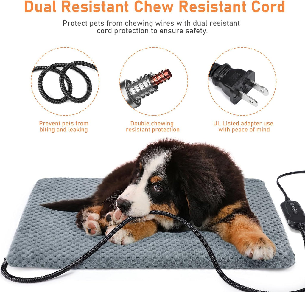 Grey waterproof pet heating pad with chew resistant steel cord