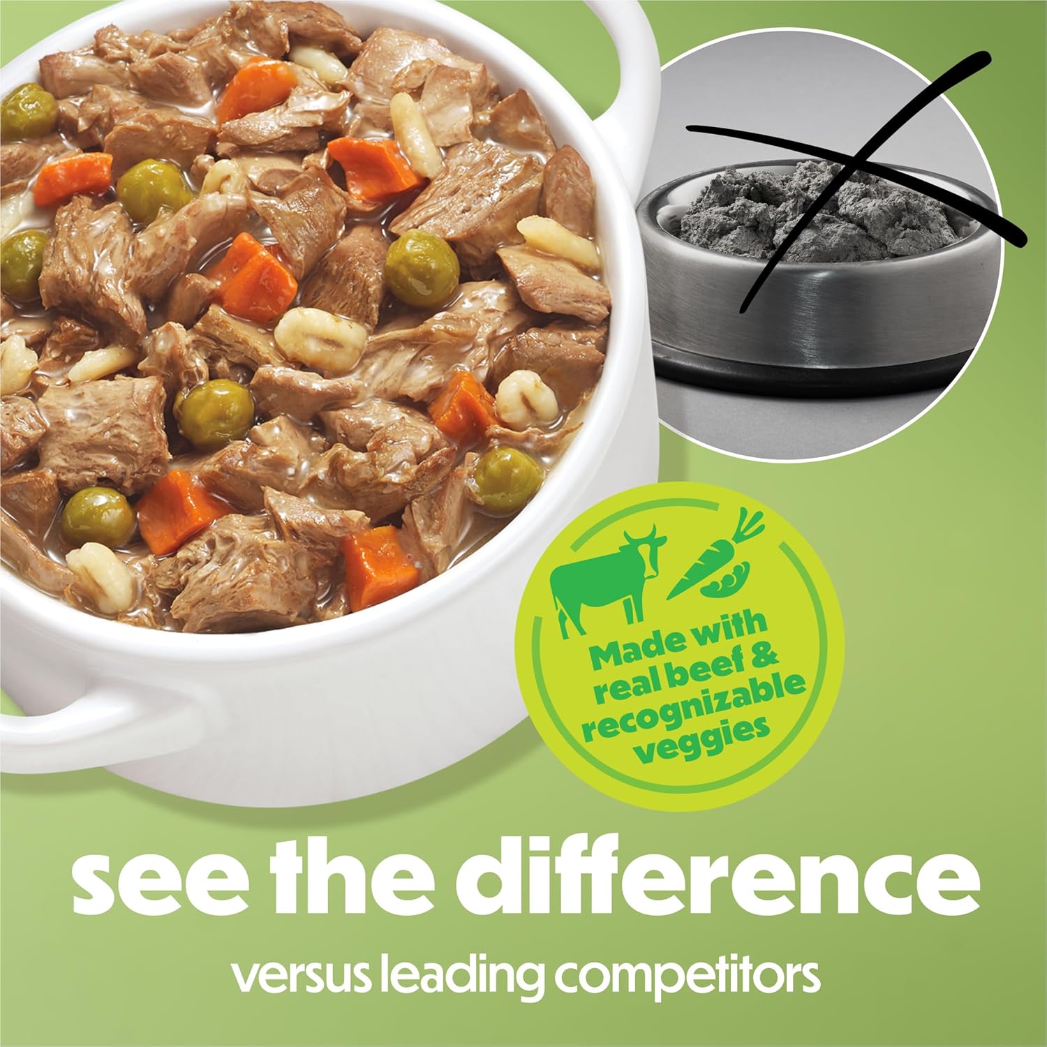 Beneful Beef Stew pack of eight reclosable tubs for adult dogs.