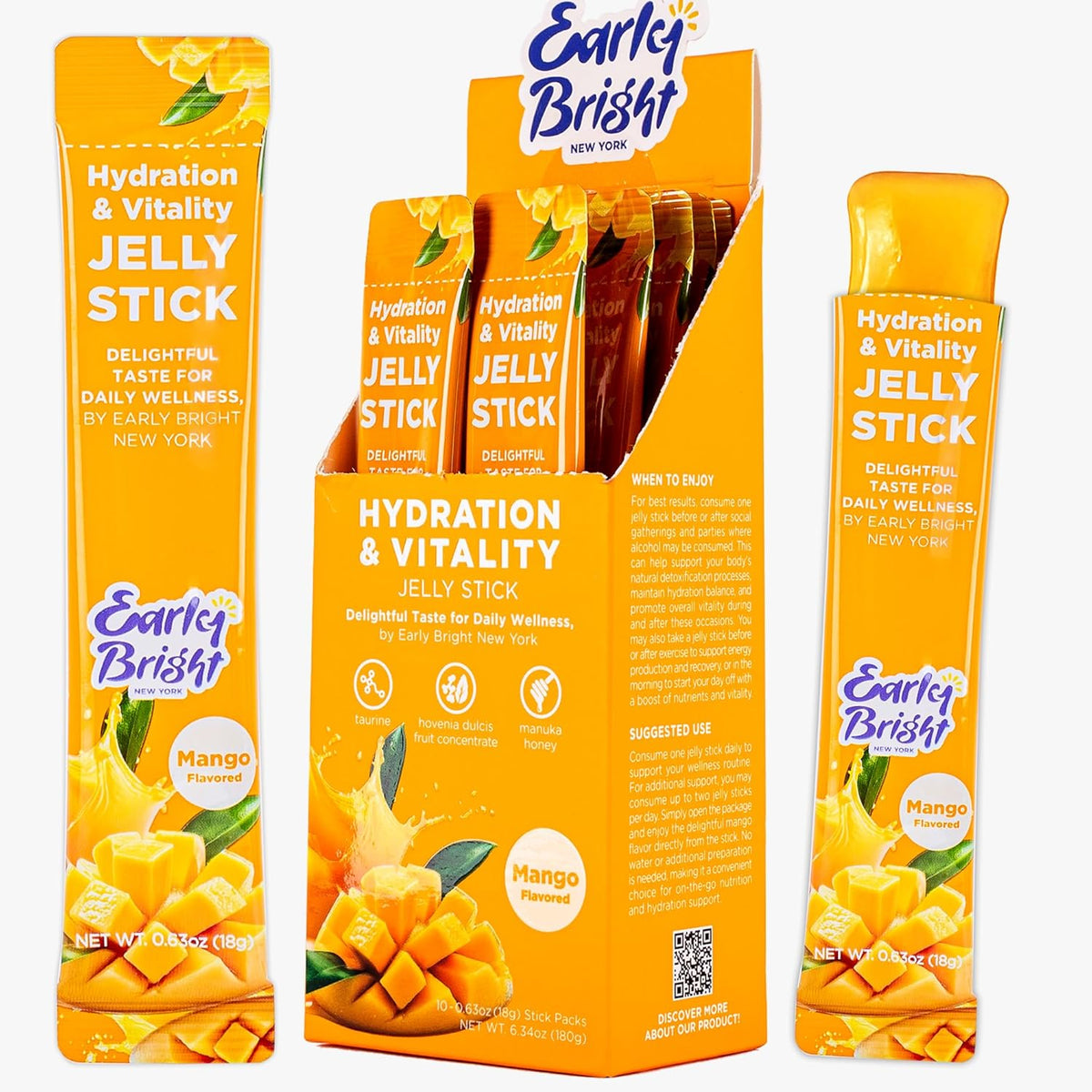 Early Bright New York Post-Drink Recovery Jelly Sticks front packaging for liver support.