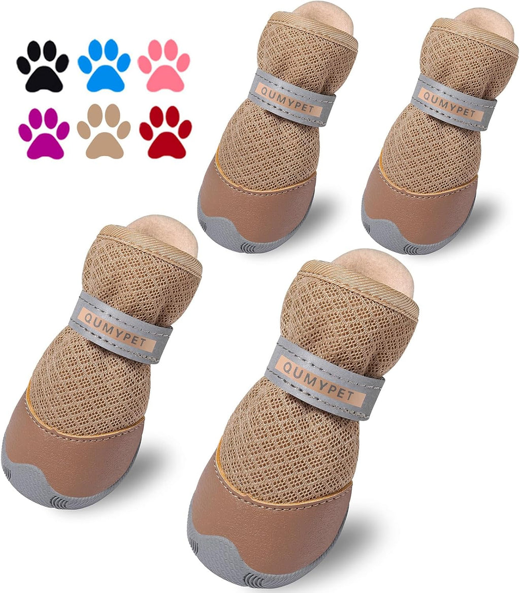 QUMY 4PCS Dog Shoes for Small Dogs, Hot Pavement Summer Puppy Dog Boots & Paw Protectors with Soft Anti-Slip Rubber Sole, Mesh Breathable Dog Booties for Hardfloors, Walking Running Pink Size 2 - Image 9
