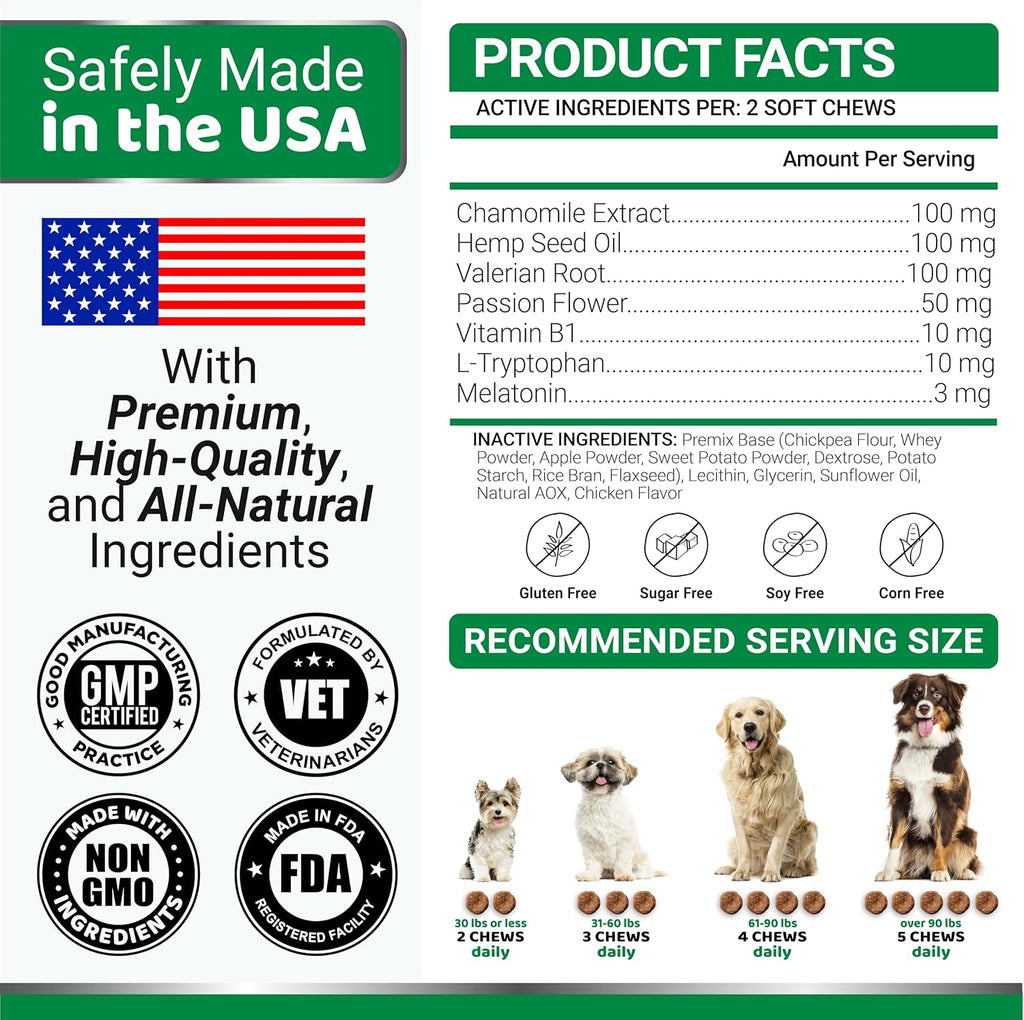 Yuma's dog calming chews ingredients list on container