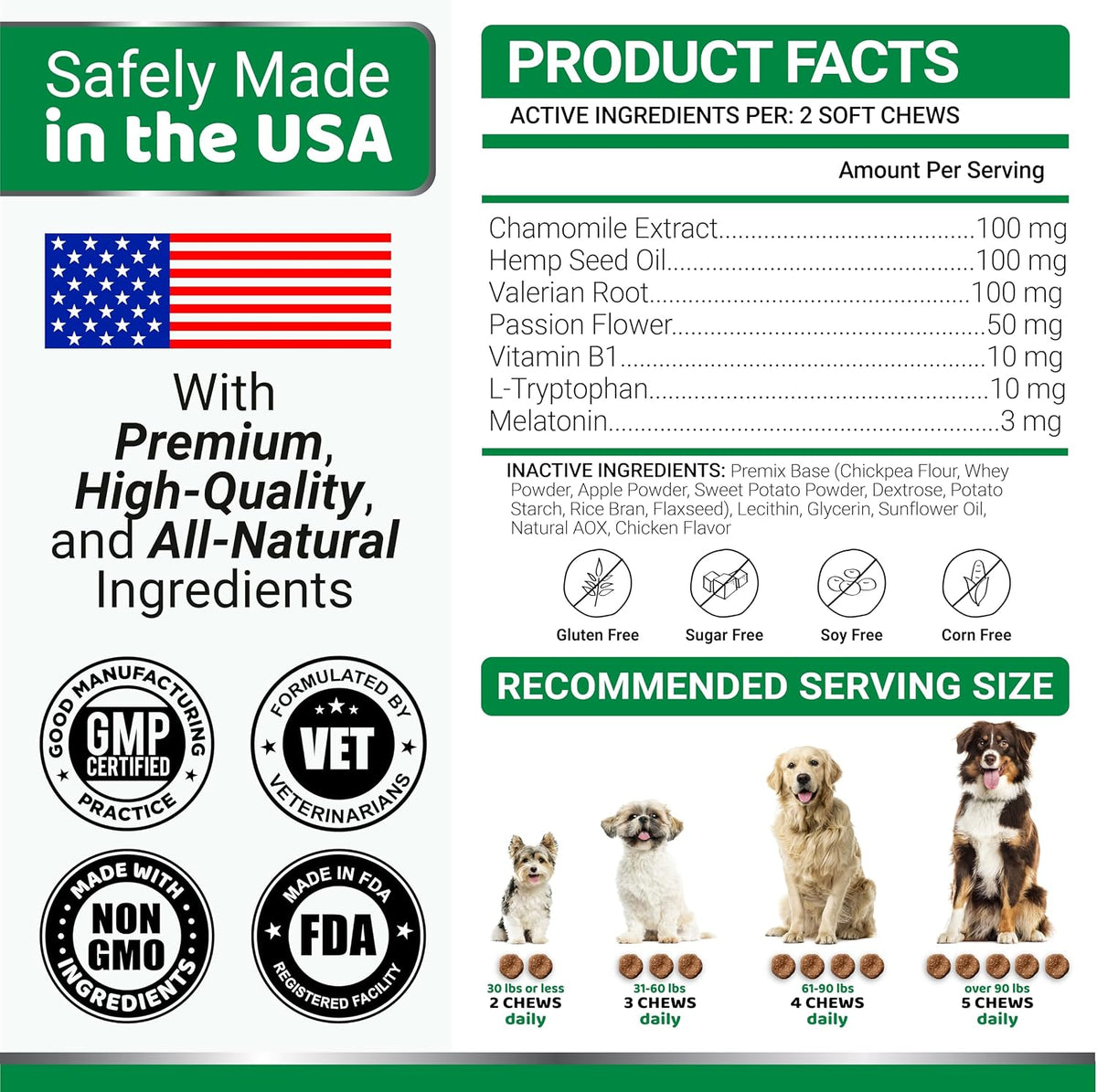 Yuma's dog calming chews ingredients list on container