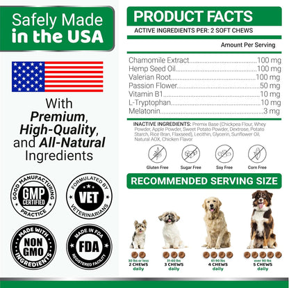 Yuma's dog calming chews ingredients list on container