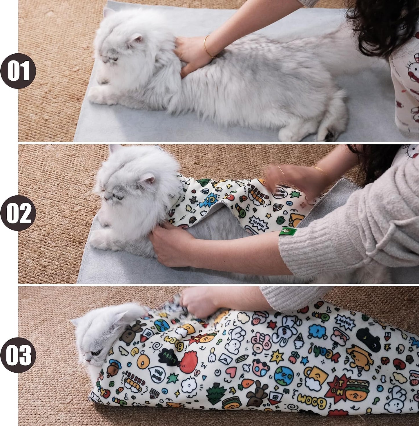 Pet restraint swaddle for medicine administration and ear cleaning for adult cats