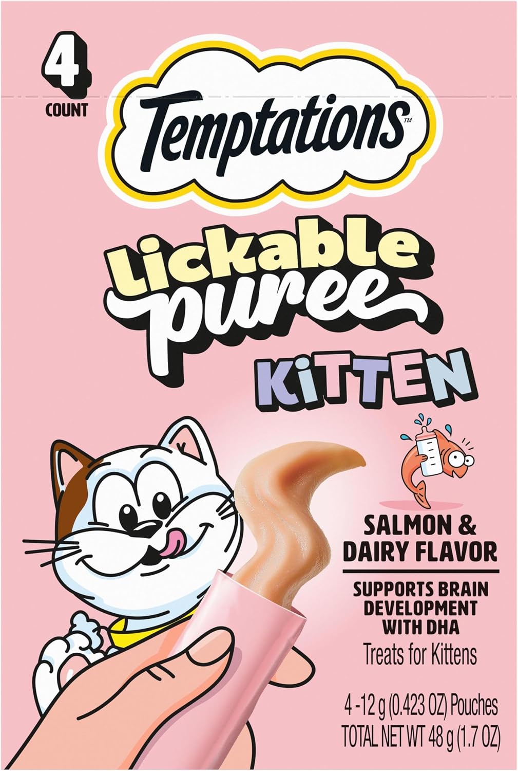 Temptations Puree Kitten Treats Lickable, Chicken and Salmon Variety Pack, 48 Pouches - Image 10
