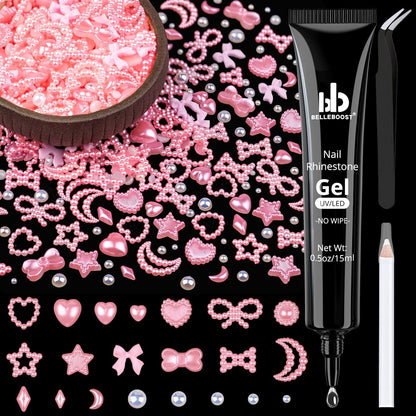Belleboost 600 piece 3D nail charm and pearl kit front view