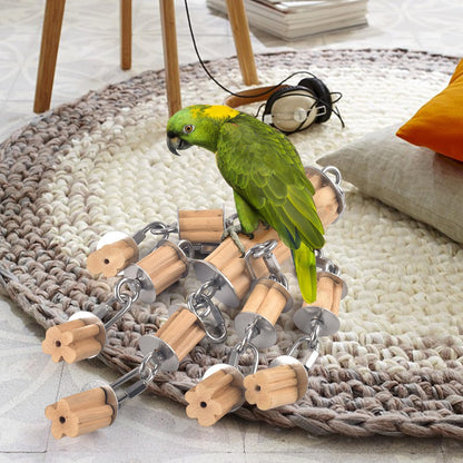 Natural hardwood block elements on KATUMO macaw chewing toy.