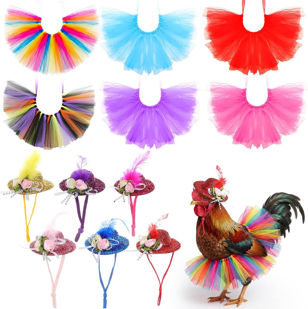 Shinylin chicken tutus and hats classic set front view for festive pet dress up decoration