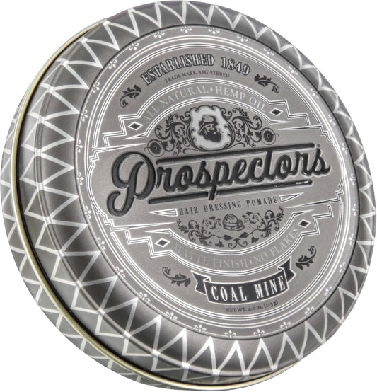 Prospectors Coal Mine Matte Clay Pomade front view vintage grey tin