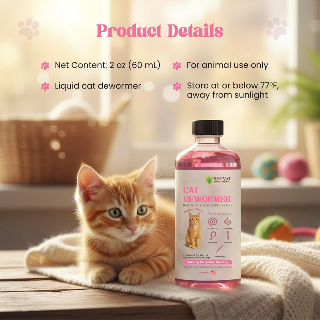 Authentic imported Shevat Vitamins tapeworm care liquid dewormer for kittens over two weeks old