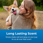 Imported USA dog grooming spray in floral scent for neutralizing pet coat odors