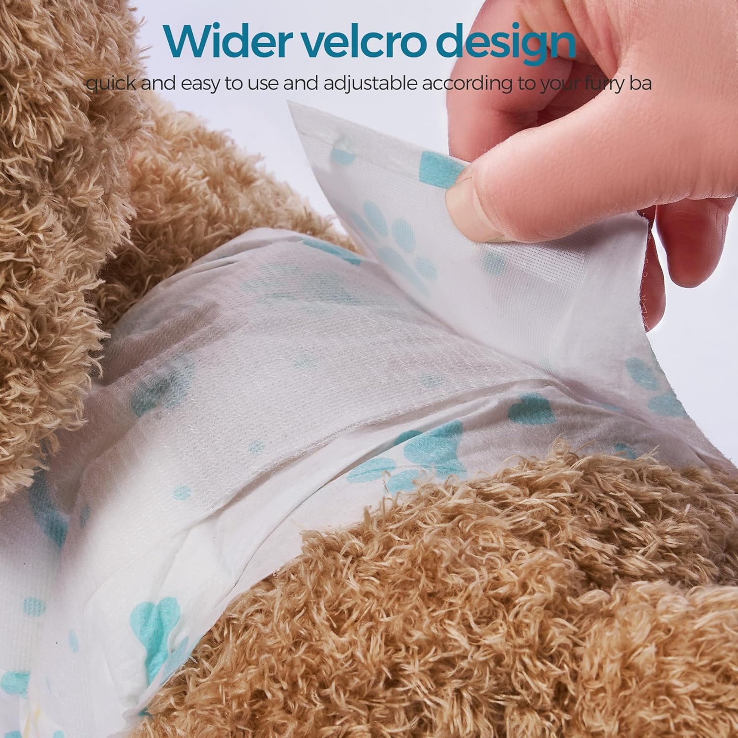 Extra small disposable dog diaper wrap showing the flexible elastic waist bands and adjustable hook and loop closures.
