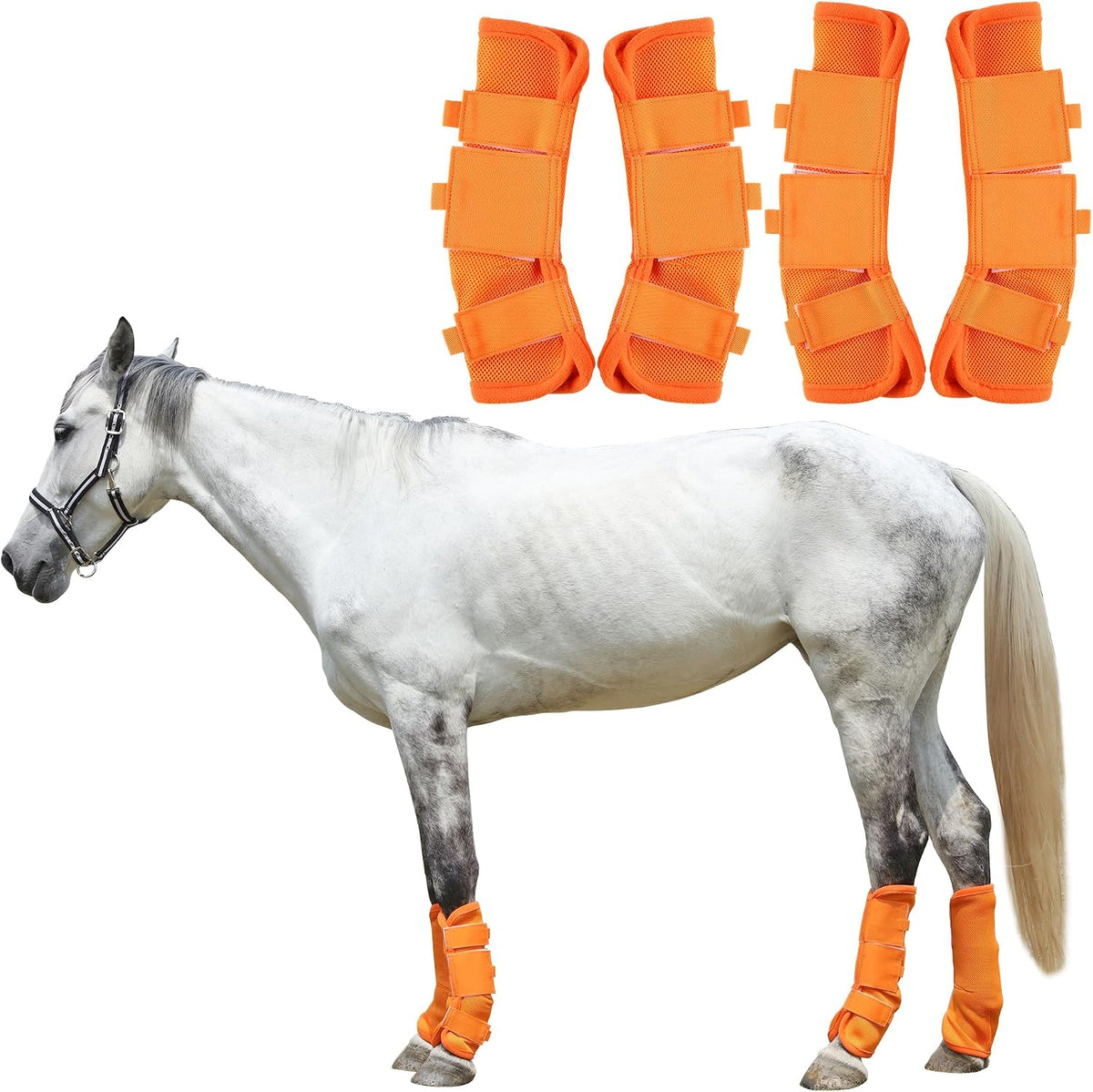 Adjustable Horse Fly Boots Set of 4, Equine Leg Protection Reduce Stomping, Breathable Mesh Fly Boots for Horses, Horse Leggings Leg Guards - Blue - Full - Image 11