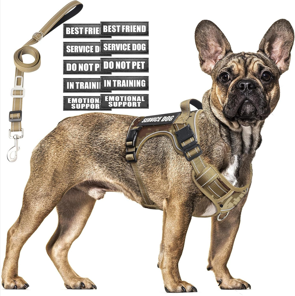Tactical Dog Harness and Leash Set for Large Dogs,Heavy Duty No Pull Service Dog Vest and 10 Patches with Dog Seat Belt,Reflective Adjustable Pet Harness for Training Walking Hiking Camo L - Image 9