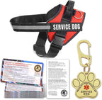 Opstin Service Dog Vest front view showing the red reflective harness on a small dog.
