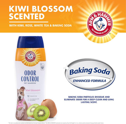 Back of Arm and Hammer pet shampoo bottle with directions