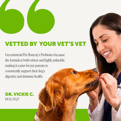 Close up of Pet Honesty prebiotic and probiotic dog supplement for itch relief and immune support.