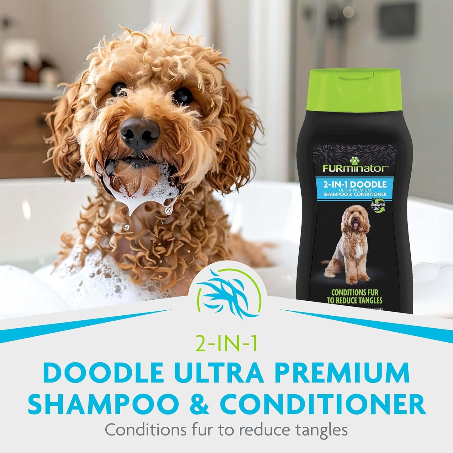 Premium detangling dog shampoo for curly and long coats back packaging