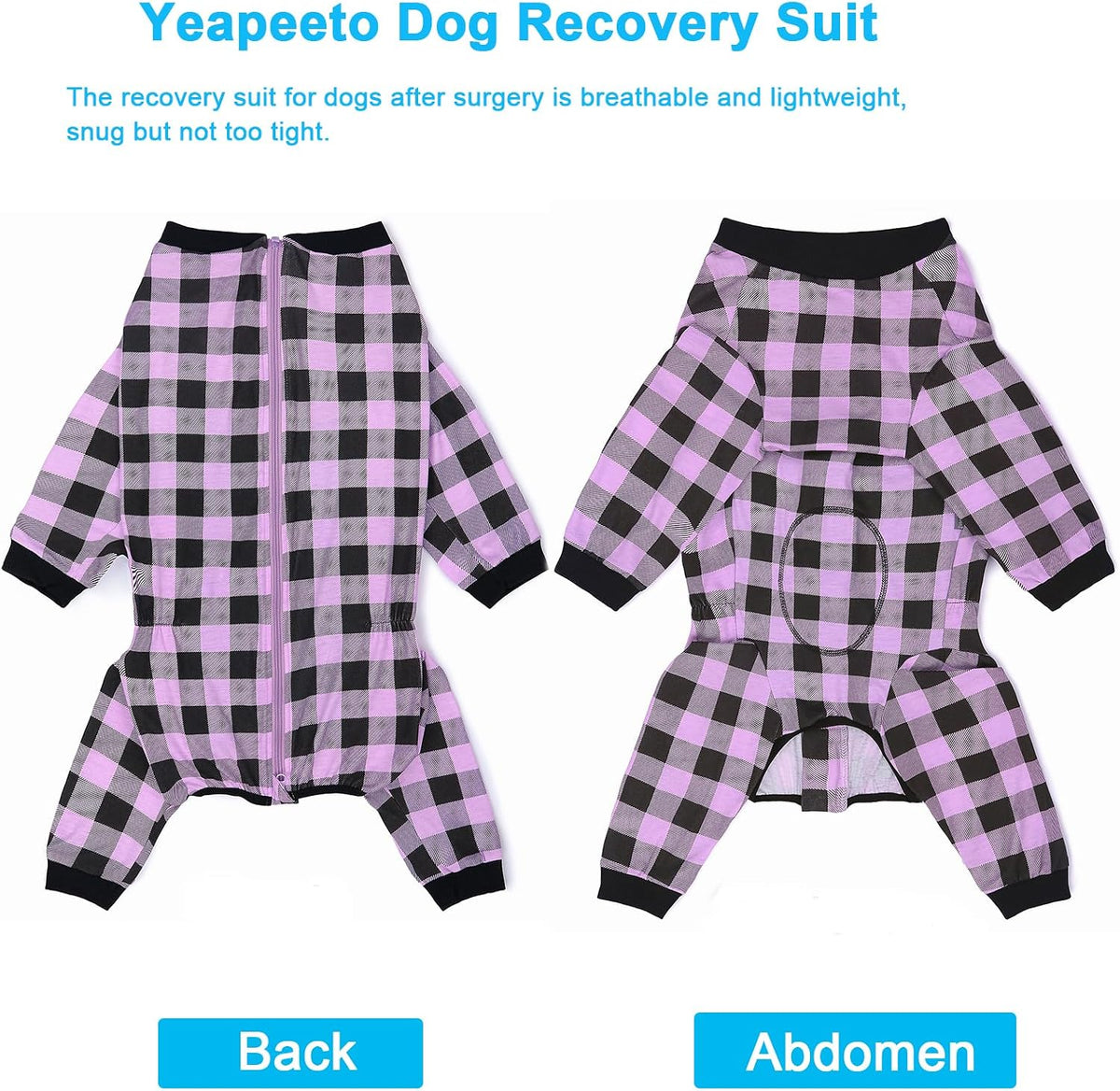 Yeapeeto post surgery dog bodysuit showing backward zipper mechanism along the spine