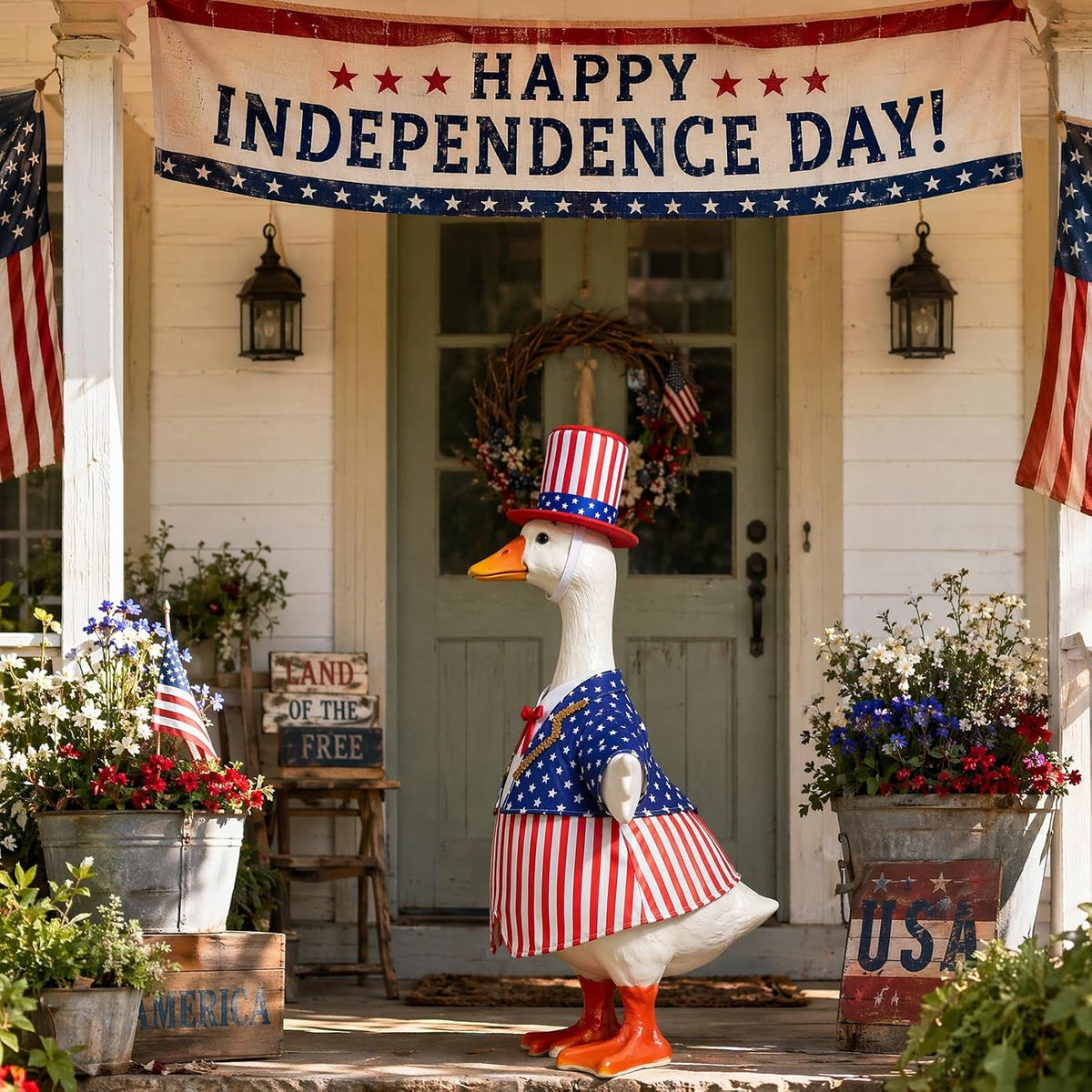 Avxdbr holiday lawn goose outfit set styled on an outdoor patio porch display