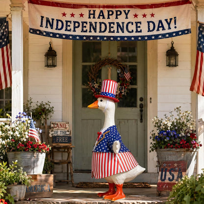 Avxdbr holiday lawn goose outfit set styled on an outdoor patio porch display