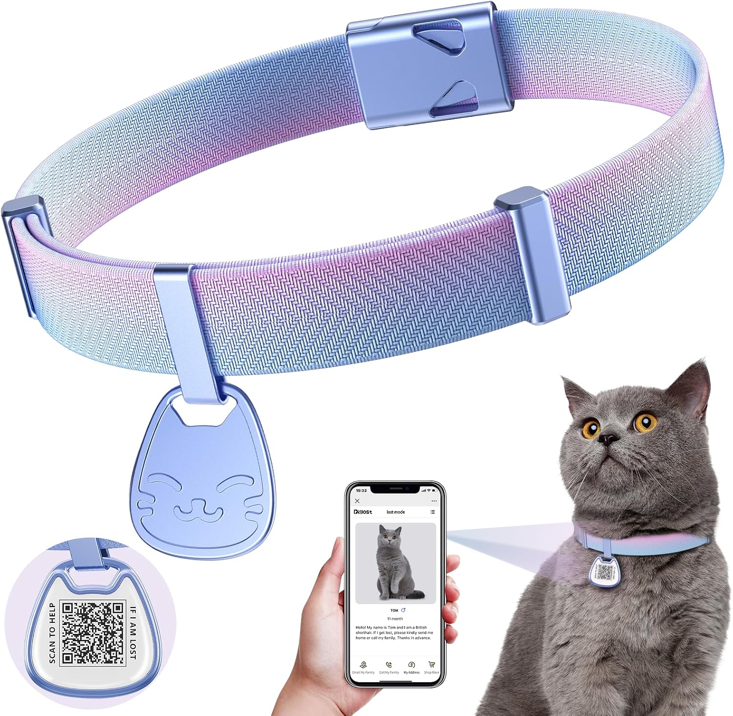 Cat Collar with QR Code Name Tag, Breakaway Kitten Collar for Boy & Girl Cats, Ultra Soft Elastic Adjustable Band, Safety Break Away Buckle, Comfortable & Secure Pet ID Collar (6"-12"), Khaki - Image 9