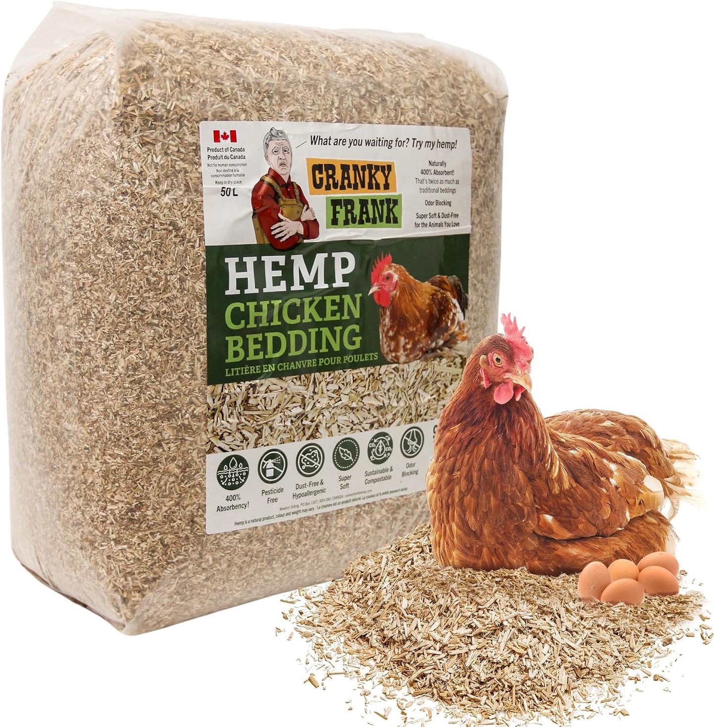 Cranky Frank 30 Pound bale of hemp bedding for backyard chickens