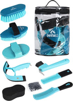 Shinewell horse grooming kit 8 piece blue set front view