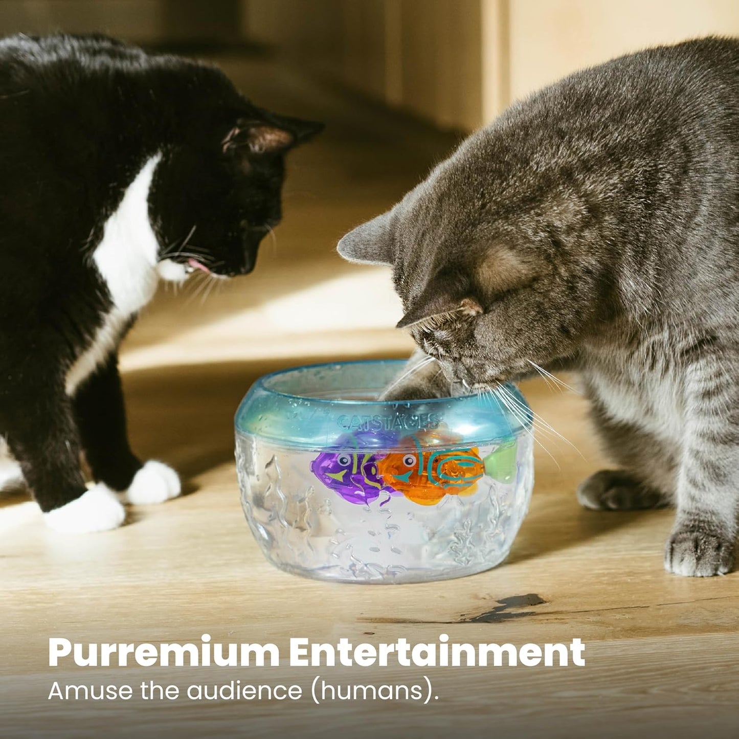 Two pack replacement fish toys for the Meow-Smerizing Fun Fish Bowl system.