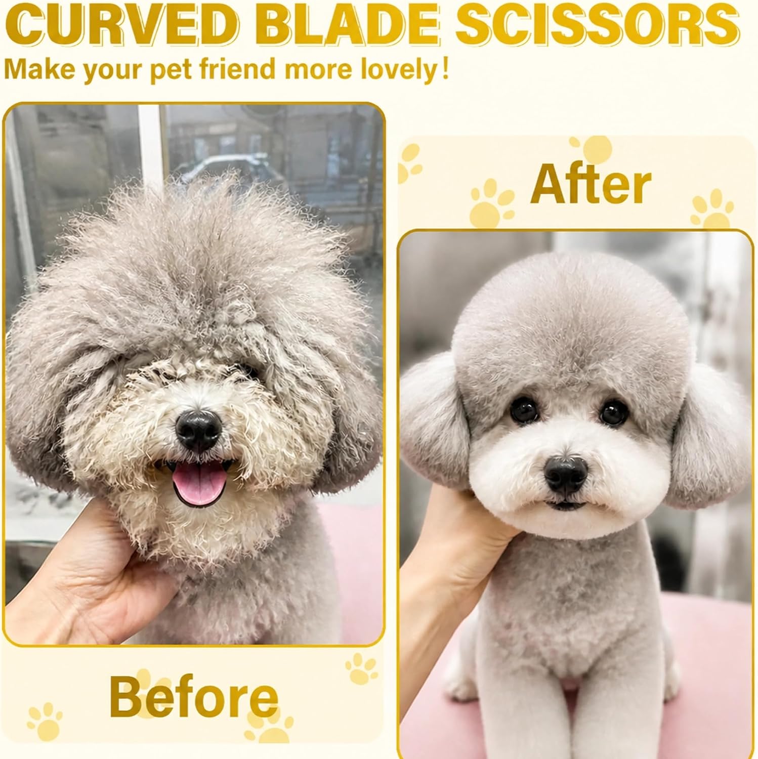 MedToolLLC 7 inch curved blender scissors showing the downward curve of the blades