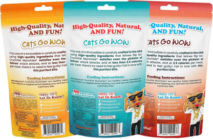 Meowijuana crunchy cat treats with valerian root and protein ingredients.