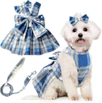 PETCARE Cute Dog Dress Clothes for Small Dogs Cats Girl Female Purple Plaid Bow Tie Dog Harness Dresses Leash Set with Pearls Bow Accessories Birthday Puppy Dress Shih Tzu Yorkies Chihuahua Outfits - Image 12