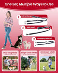 Hands free adjustable waist belt configuration with two dog leashes.