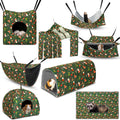 Geelin 8 in 1 Small Animal Hammock Set front view showing all eight green mushroom pattern accessories