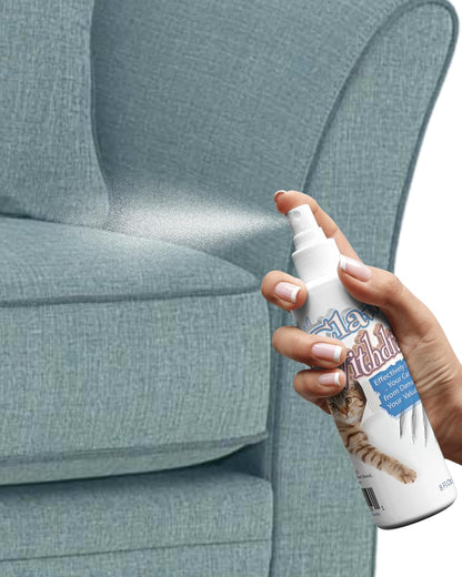 Pet MasterMind Claw Withdraw spray being applied to protect leather furniture from cats