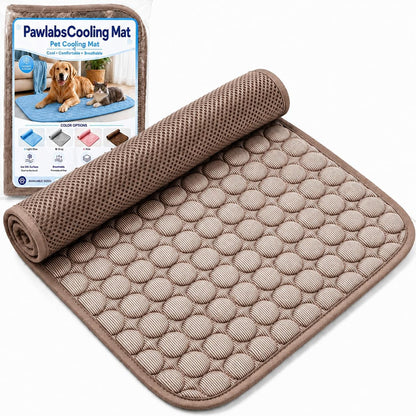 Pawlabs Cooling pet mat for dogs and cats front view showing coffee brown ice silk surface.