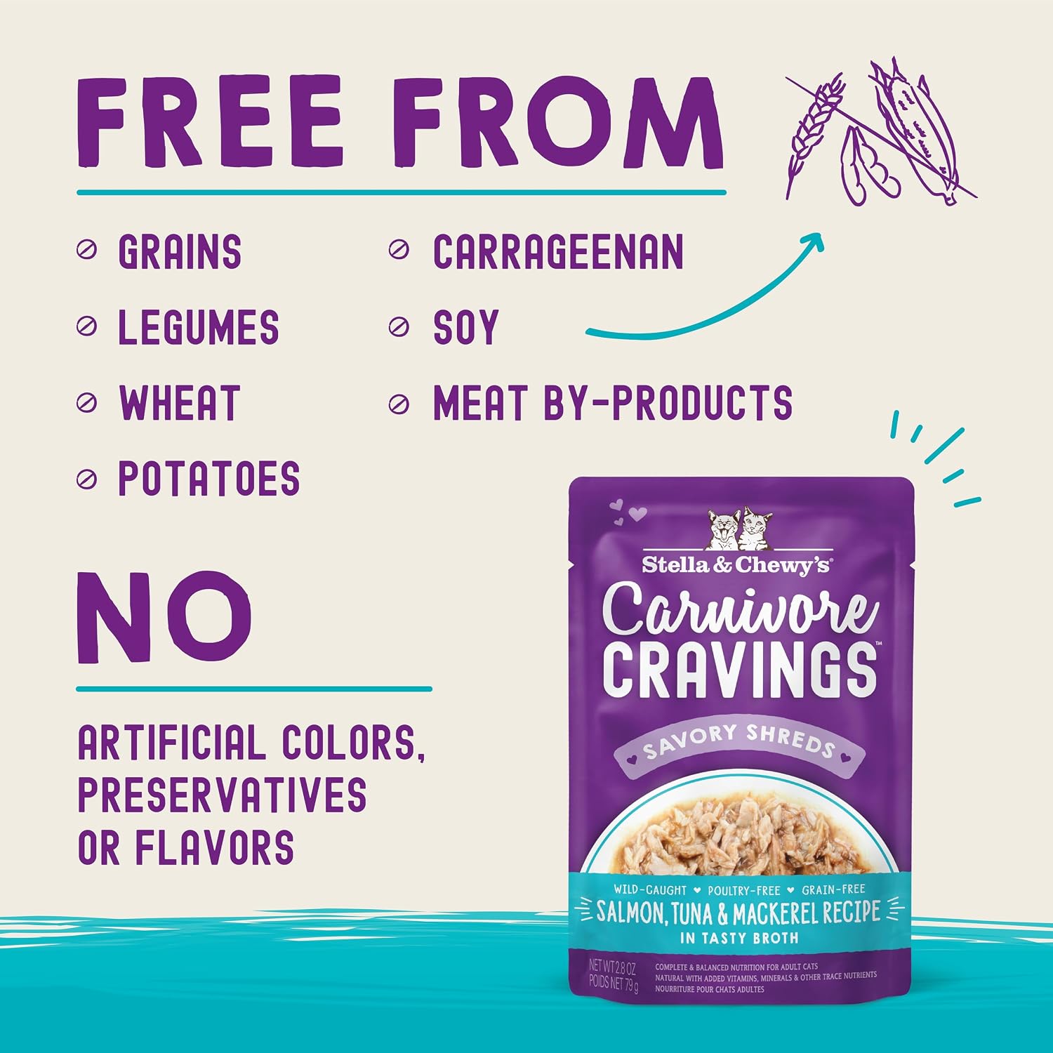 Premium poultry free savory shreds cat food close up view