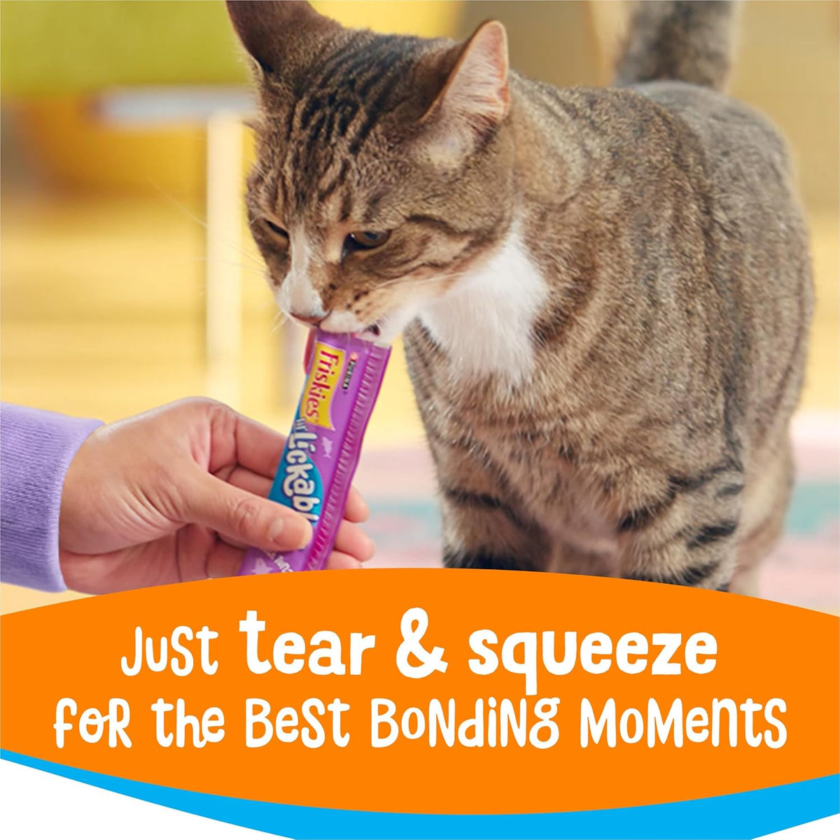 Variety pack of 20 count Friskies Lickables cat treats packaging