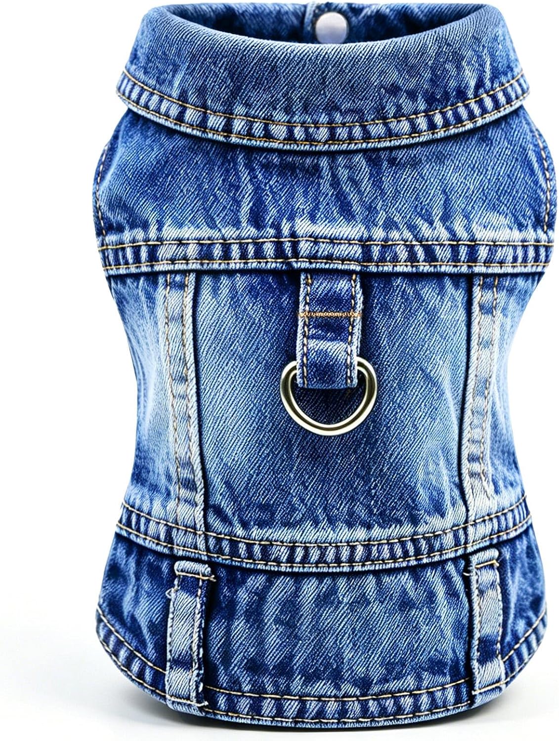 LKEX dog jean jacket front view on puppy