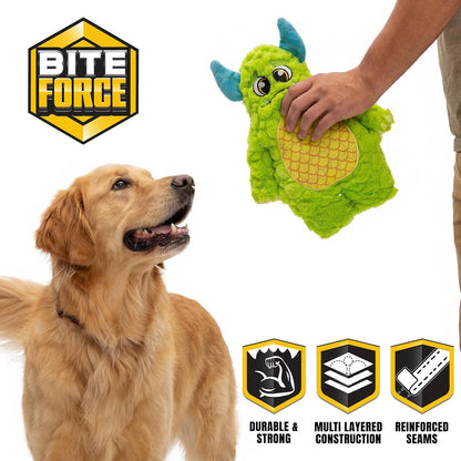Durable green monster dog toy for aggressive chewers