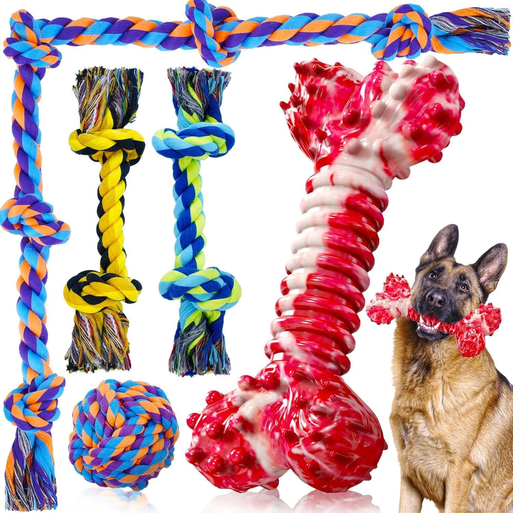 SHARLOVY Large Tough Chew Toys for Aggressive Chewers Large Breed,Heavy Duty Dental Rope Toys Kit for Medium Dogs,5 Knots Indestructible Cotton Puppy Teething Chew Tug Toy Set of 9 - Image 12