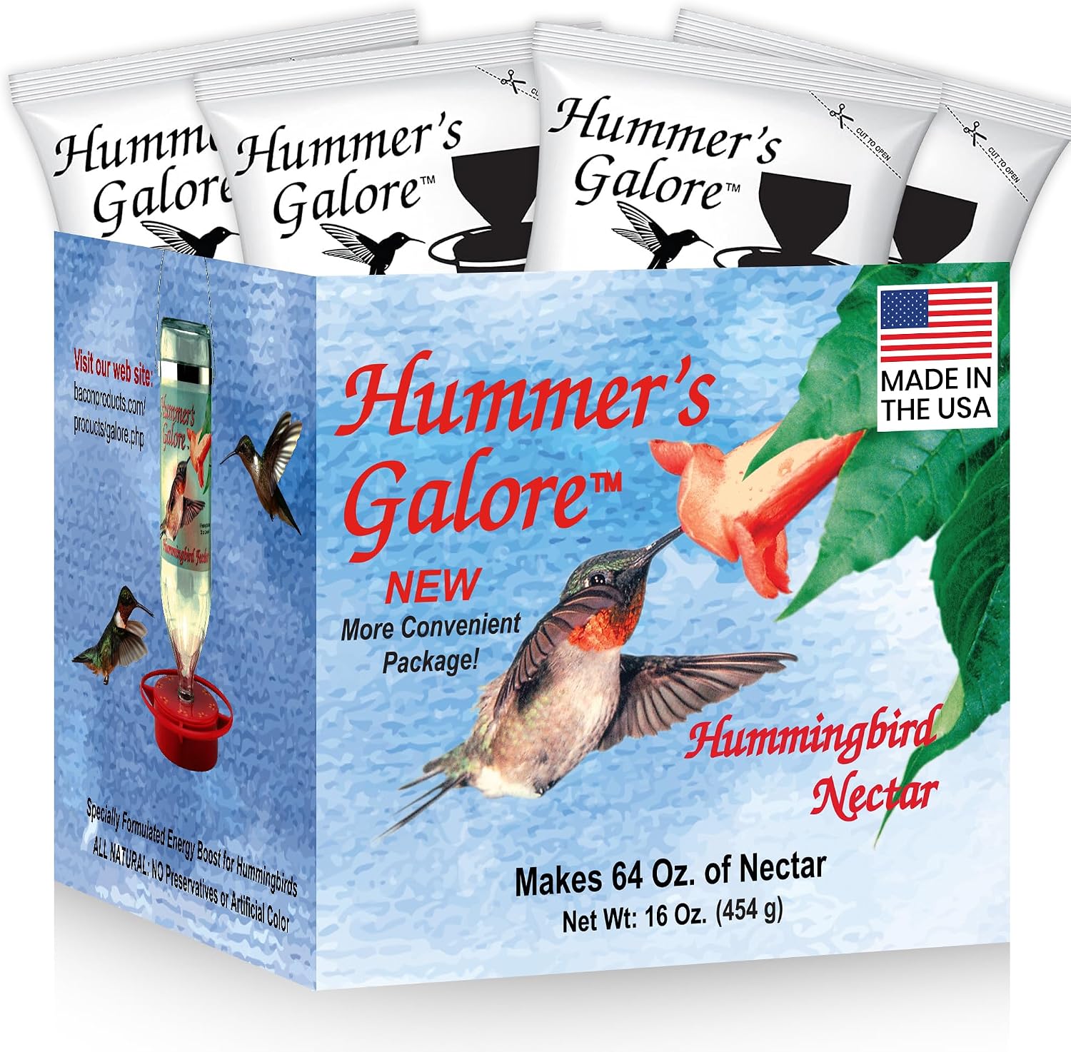 Hummers Galore all natural hummingbird nectar food box front view