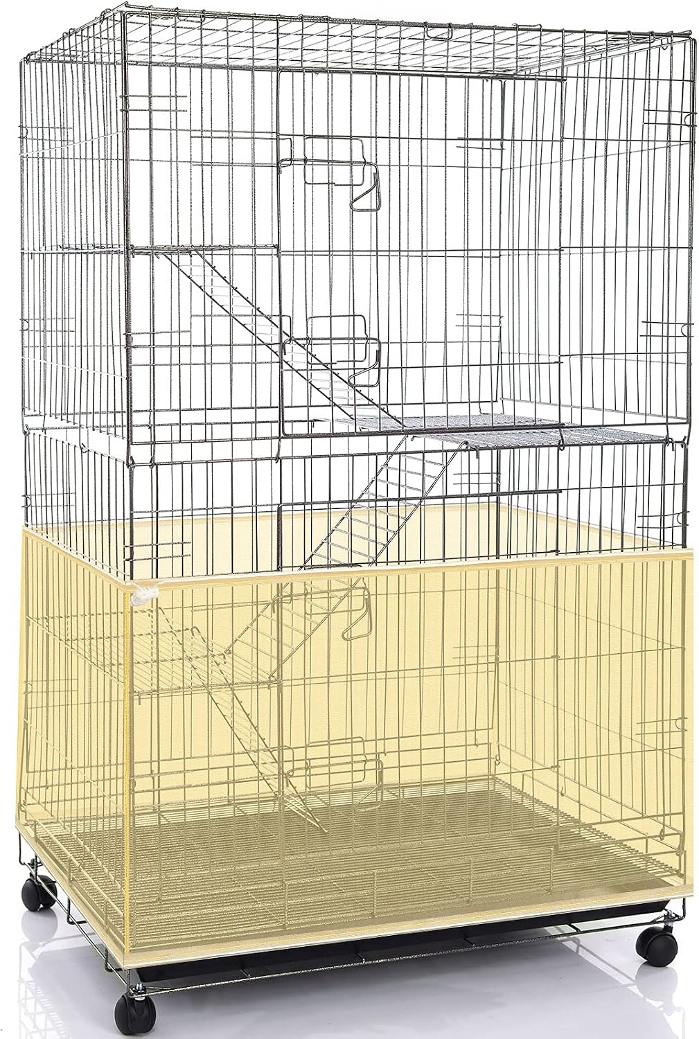 Shappy adjustable soft airy mesh net on a round parakeet cage showing zero light blockage