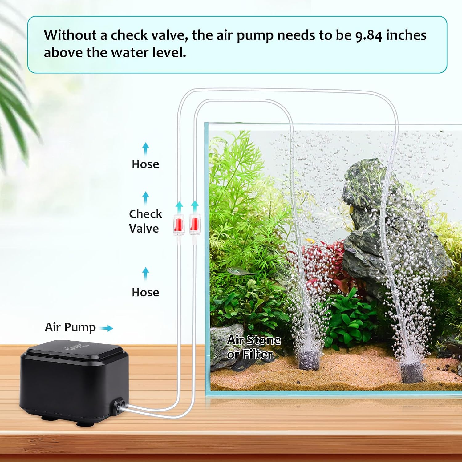 Hygger aquarium air pump power cord and base rubber feet detail
