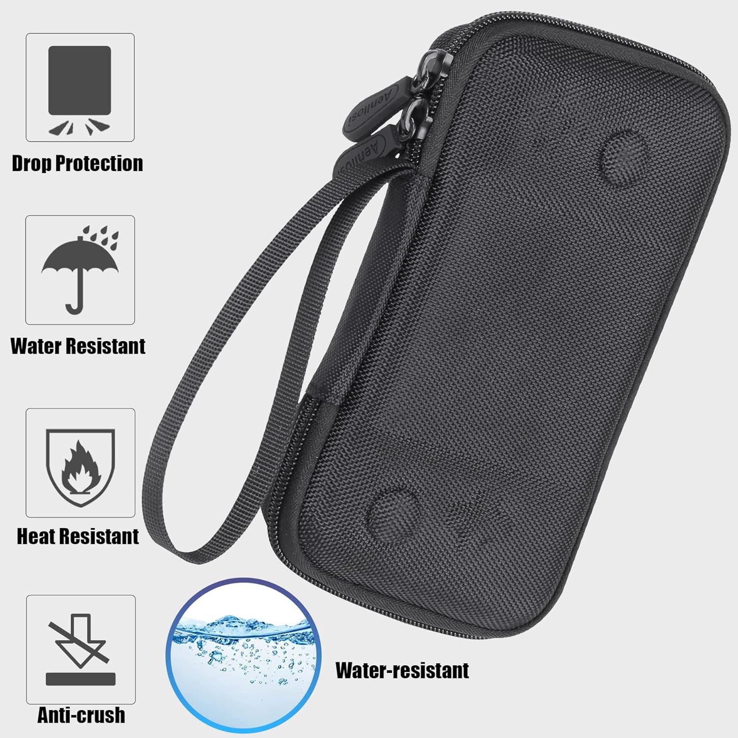Aenllosi shockproof black carrying case for smartphone gaming controller with wrist strap