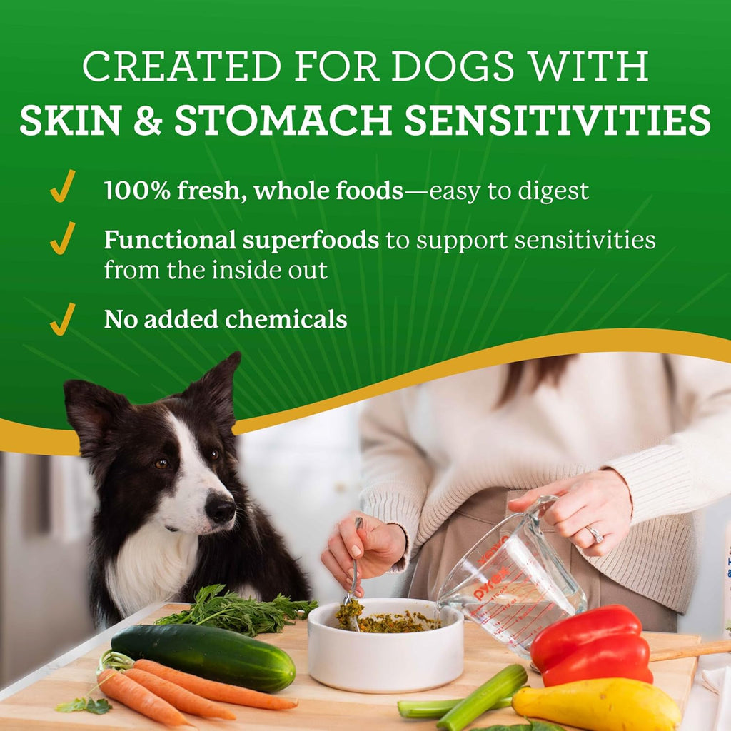 Dehydrated ingredients inside Dr. Harvey's Turkey Recipe dog food bag
