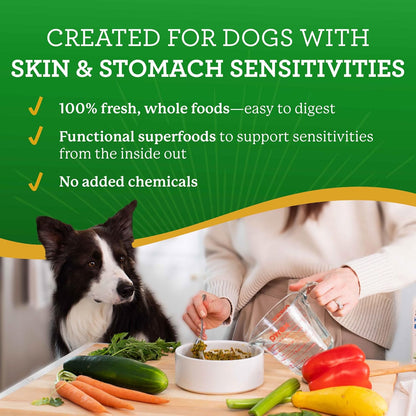 Dehydrated ingredients inside Dr. Harvey's Turkey Recipe dog food bag